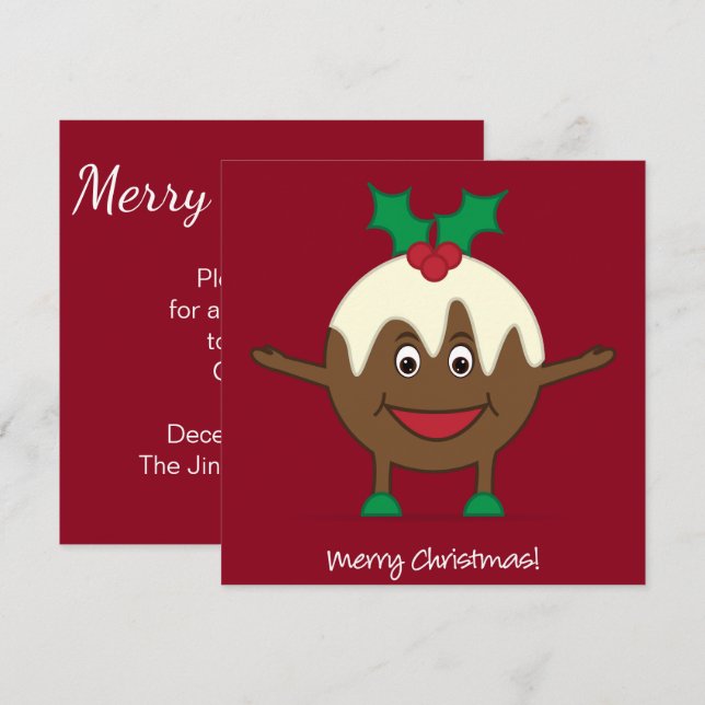 Invitation Caricature de pudding de Noël (Devant / Derrière)