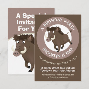 Invitation Caricature de sanglier personnalisées anniversaire