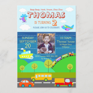 Invitation Caricature de transport Personnaliser Anniversaire