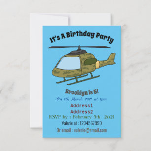 Invitation Caricature d'hélicoptère camoflage de l'armée