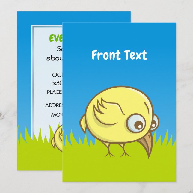 Invitation Caricature d'oiseau jaune (Devant / Derrière)