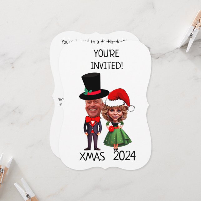 Invitation Caricature drôle personnalisée en couple de Noël (Devant/Arrière en situation)