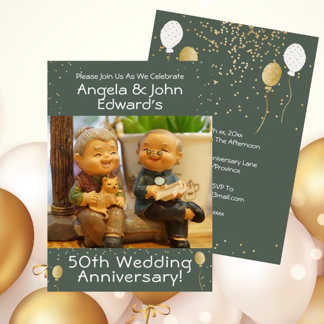 Invitation Caricature drôle pour les 50 ans de mariage (Funny 50th Wedding Anniversary Caricature Invitation)