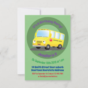 Invitation Caricature du bus scolaire jaune joyeux