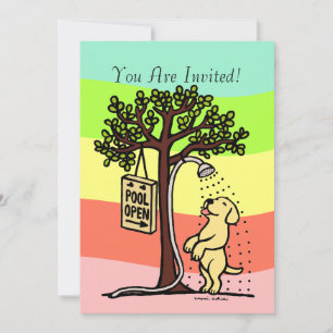 Invitation Caricature du Labrador jaune de la piscine ouverte