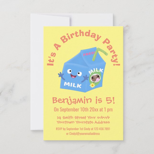 Invitation Caricature en carton de lait joyeux (Devant)