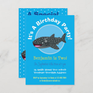 Invitation Caricature joyeuse de requin baleine mignonne, ima