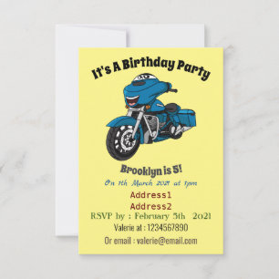 Invitation Caricature joyeux bleu moto