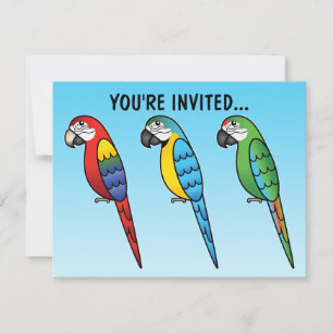 Invitation Caricature mignonne Oiseaux de perroquets macaw
