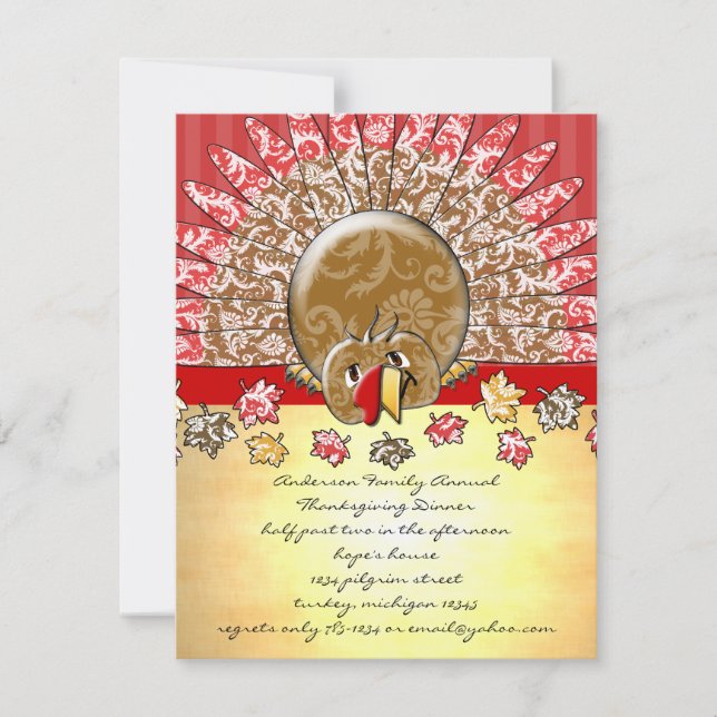 Invitation Caricature mignonne Thanksgiving Turquie (Devant)