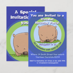 Invitation Caricature mignonne wombat 2 ans d'anniversaire in