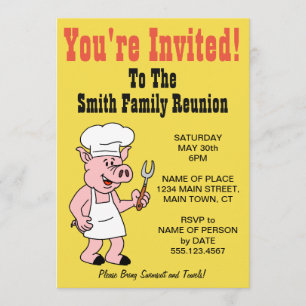 Invitation Caricature pour cochon de la réunion de votre fami