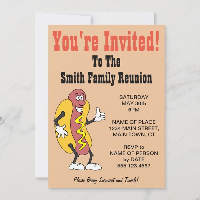 Invitation Caricature pour hot Dog de la Réunion de votre fam (Devant)