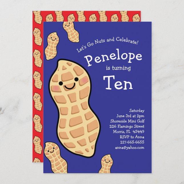 Invitation Caricature pour les enfants à la noix de cacahuète (Devant / Derrière)