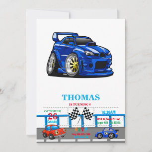 Invitation Caricature sur la vitesse de voiture de muscle ble