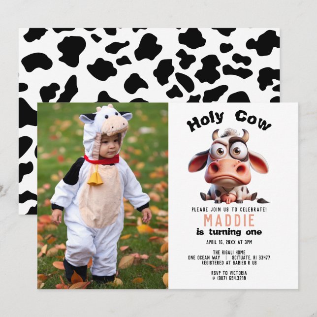 Invitation Caricatures de la vache sainte Je suis une vilaine (Devant / Derrière)