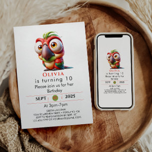 Invitation Caricatures de perroquets magiques 1er anniversair