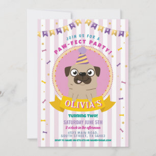 Invitation Carlin Anniversaire Doggy Party Chien Confetti