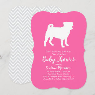 Invitation Carlin chien Baby shower chiot rose fille