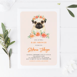 Invitation Carlin d'aquarelle Pêcher Baby shower floral Invit