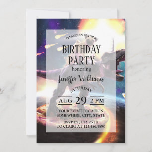 Invitation Carlin équitation dinosaur licorne dans l'espace