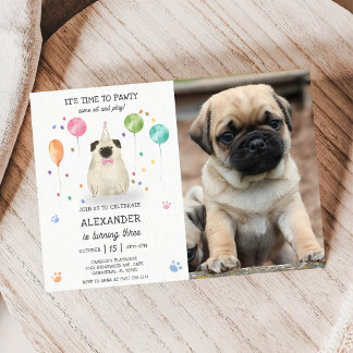 Invitation Carlin Lets Chien Pawty Puppy Anniversaire Pink Ph