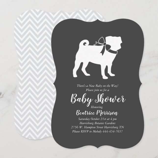 Invitation Carlin Party Baby shower chien (Devant / Derrière)