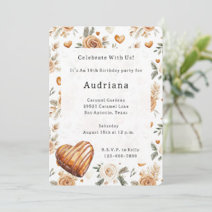 Invitation Carmel Cream Hearts Floral Caramel Anniversaire 