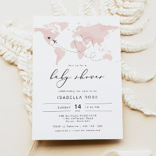 Invitation CARMEN Blush Pink Map Voyage Baby shower d'aventur