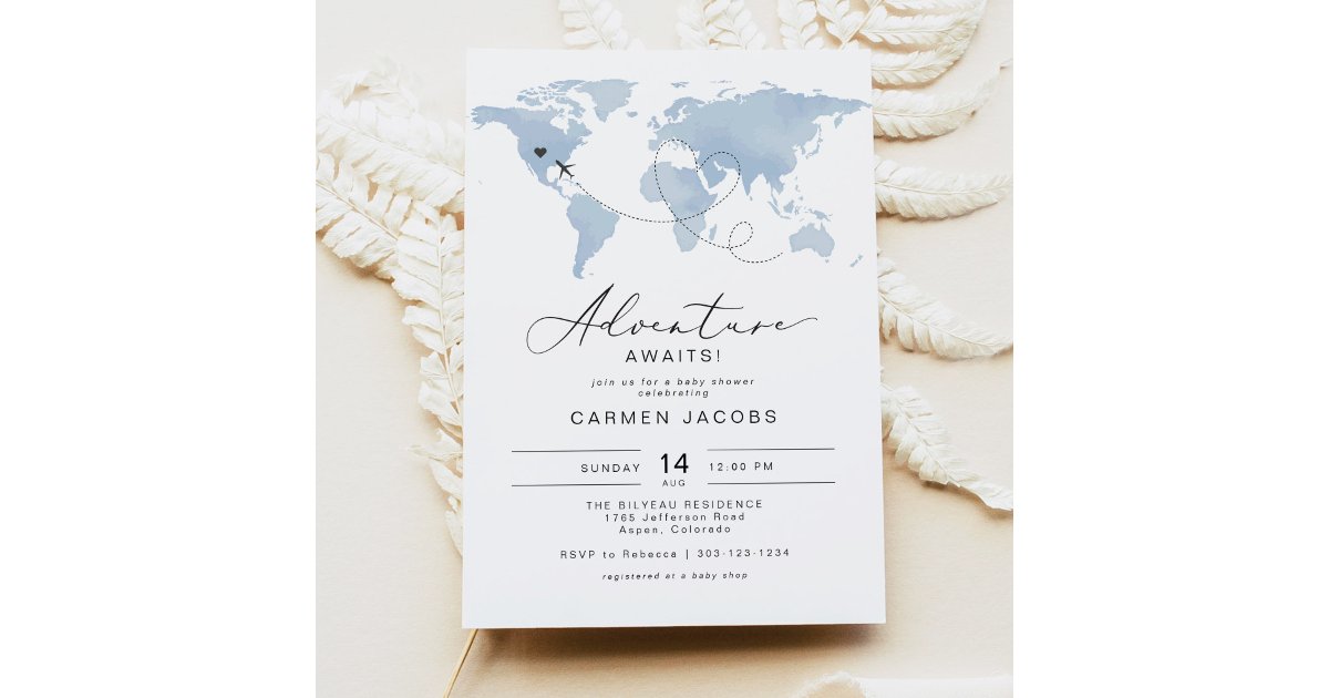 Invitation CARMEN Dusty Blue Map Baby shower d'aventure | Zazzle.fr