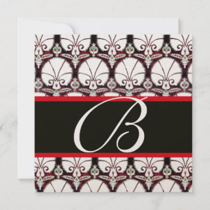 Invitation CARNATIONS DE DAMASK ROUGE BLANC MONOGRAM champagn