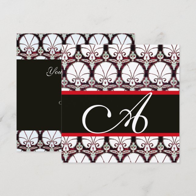 Invitation CARNATIONS DE DOMMAQUES ROUGE NOIR MONOGRAM Argent (Devant / Derrière)