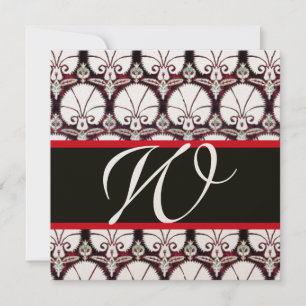 Invitation CARNATIONS DE DOMMAQUES ROUGES NOIR MONOGRAM Gold