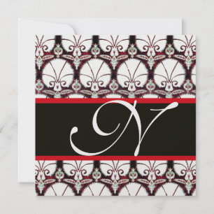 Invitation CARNATIONS DE DOMMAQUES ROUGES NOIRS MONOGRAM Glac