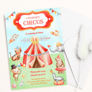 Invitation Carnaval Circus animaux Anniversaires de enfants