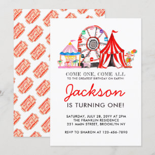 Invitation Carnaval Circus Fair Party Enfant Anniversaire Inv