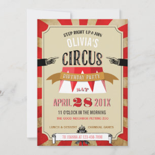 Invitation Carnaval cirque fête d'anniversaire Rouge