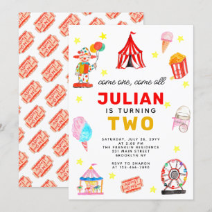 Invitation Carnaval Cirque Tente Clown Popcorn Enfant Anniver