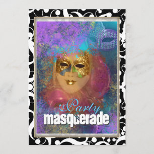 Invitation Carnaval d'anniversaire "masquerade party" en or r