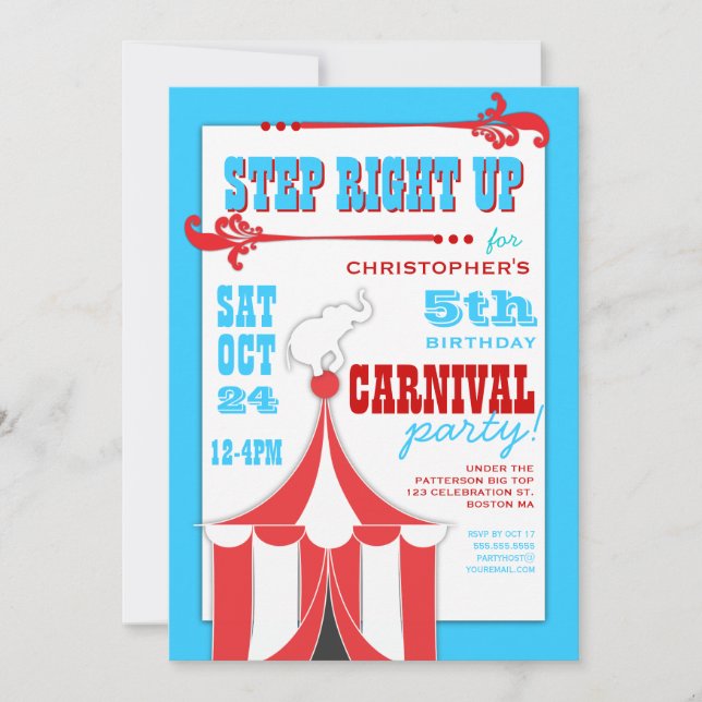 Invitation Carnaval de cirque Fête d'anniversaire Big Top Inv (Devant)