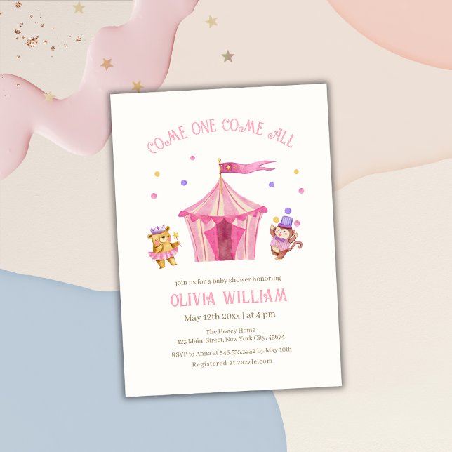 Invitation Carnaval de cirque Teddy Bear Monkey Baby shower (Circus Carnival Teddy Bear Monkey Baby Shower Invitation)