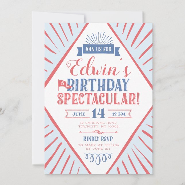 Invitation Carnaval de cirque typographique Anniversaire Spec (Devant)