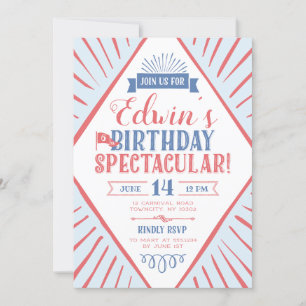 Invitation Carnaval de cirque typographique Anniversaire Spec