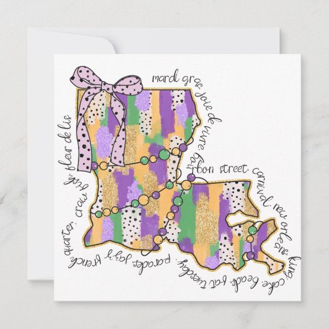 Invitation Carnaval de Louisiane Mardi Gras Bourbon Street (Devant)