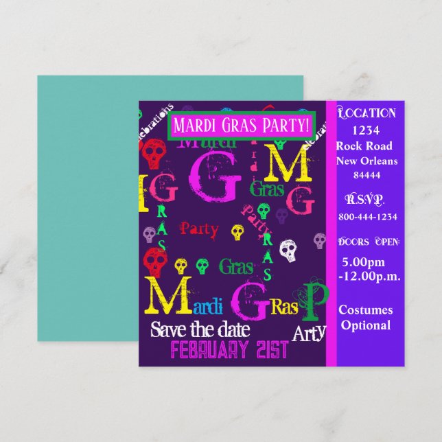 Invitation CARNAVAL  Fête   (Devant / Derrière)