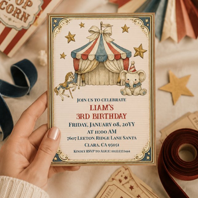 Invitation Carnaval Français Nostalgique Anniversaire Cirque  (Créateur téléchargé)