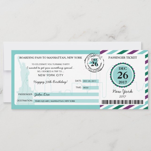 Invitation Carnet d'embarquement de Noël à NEW YORK (Devant)