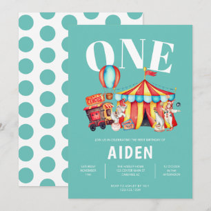 Invitation Carnival Circus Big Top Aqua 1er Anniversaire