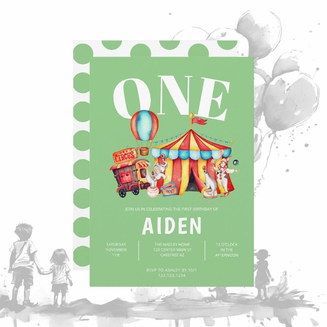 Invitation Carnival Cirque Big Top Green 1er Anniversaire (Créateur téléchargé)