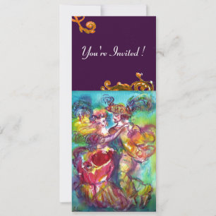 Invitation CARNIVAL DANCE, bleu rose vif jaune fleurit